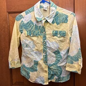 Odille Yellow and Green Leaf Button Down Shirt